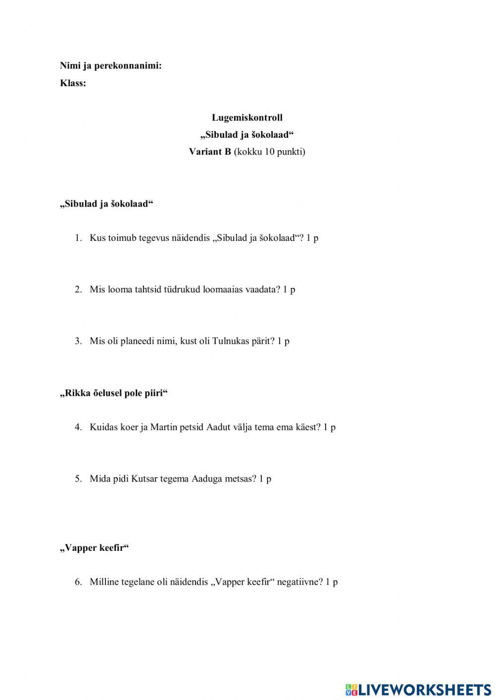 Sibulad ja šokolaad B