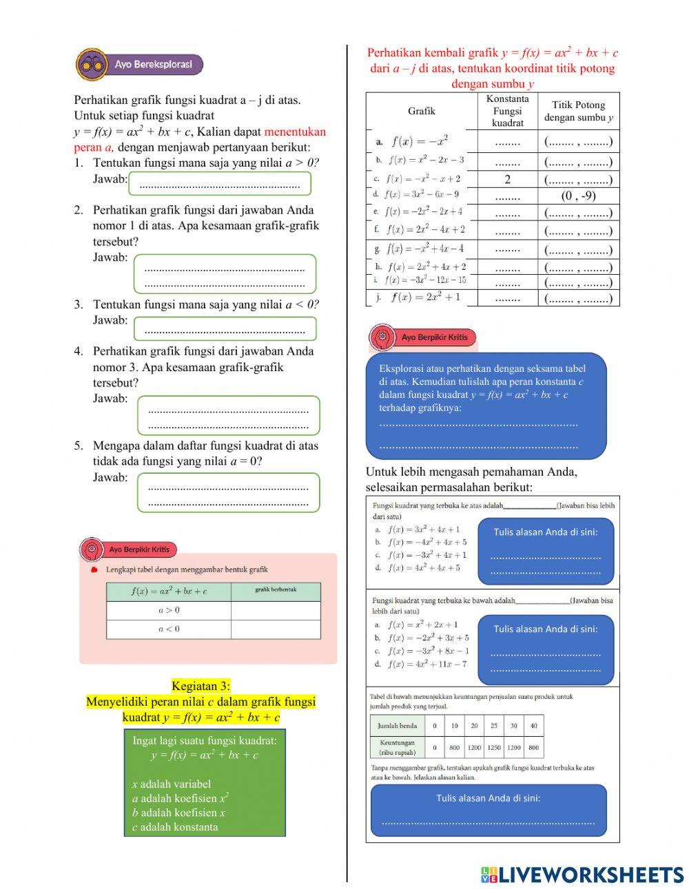 LKS Fungsi Kuadrat - Menyelidiki peran a dan c