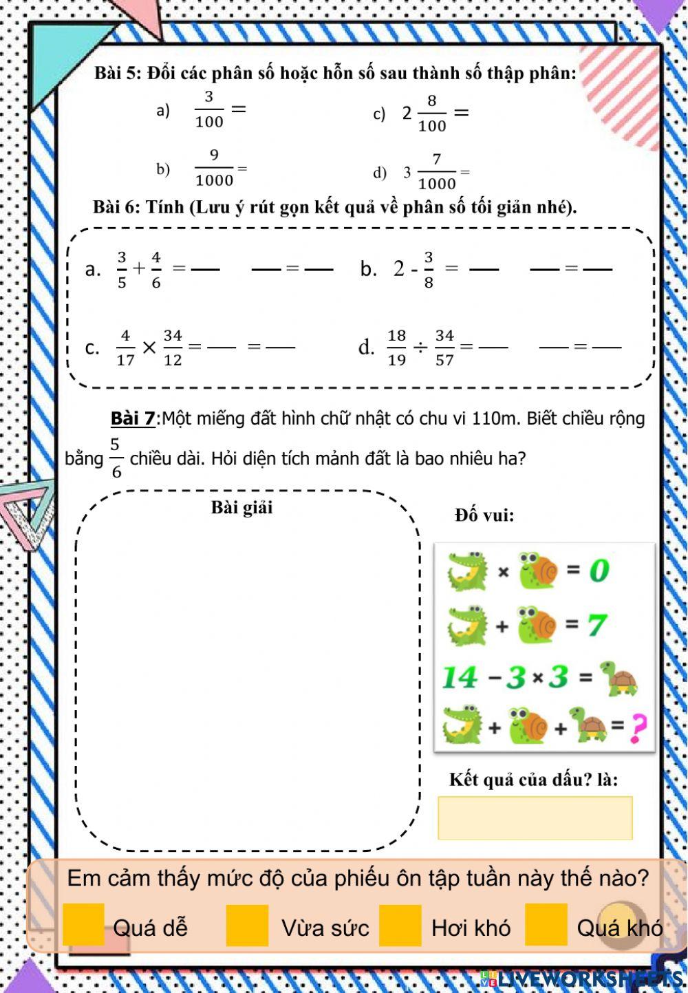 Lớp 5 - Ôn Toán cuối tuẩn 7