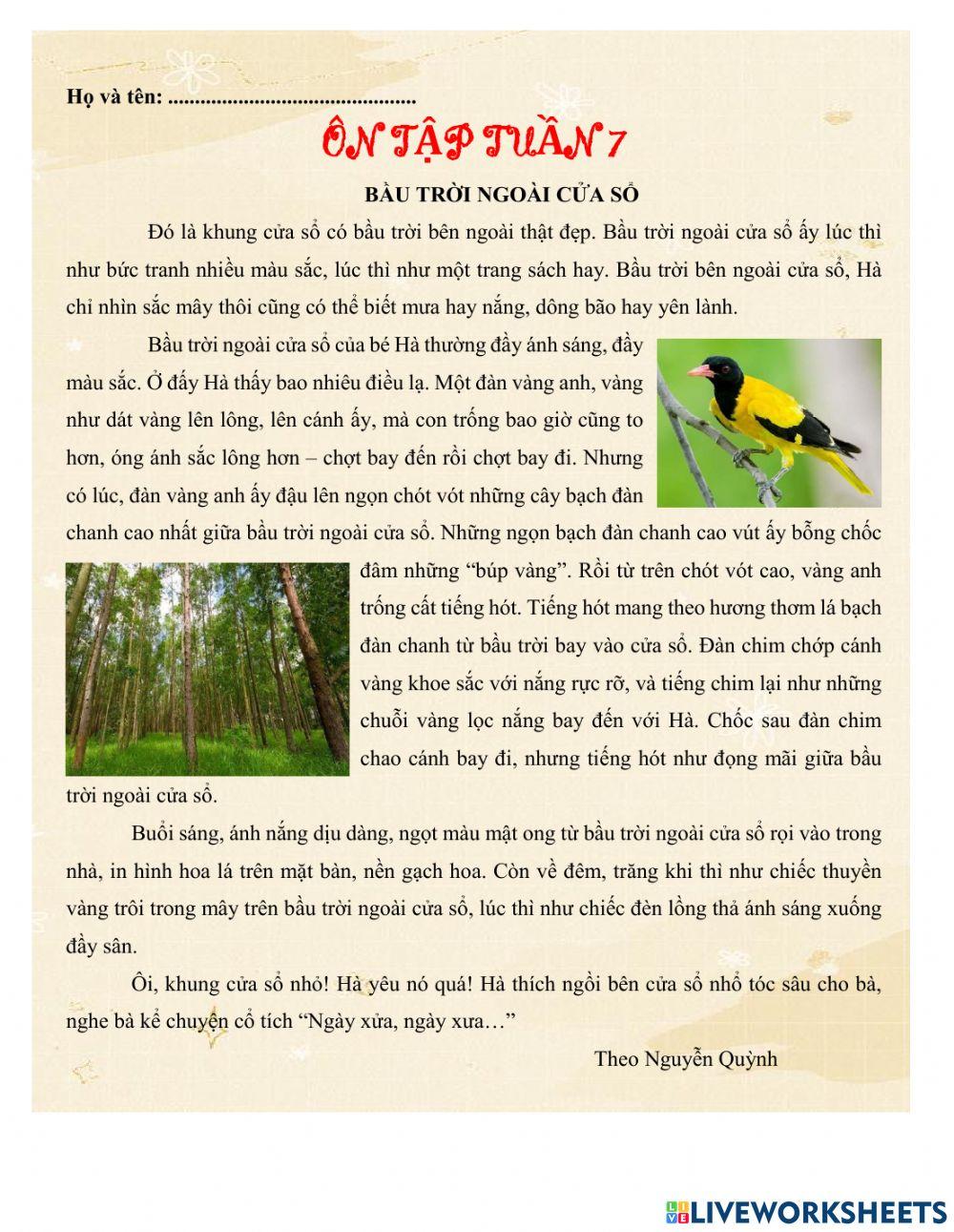 Bài tập ôn cuối tuần 7