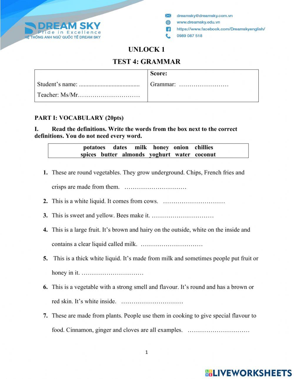 DS - Unlock 1 Test 4 - Grammar