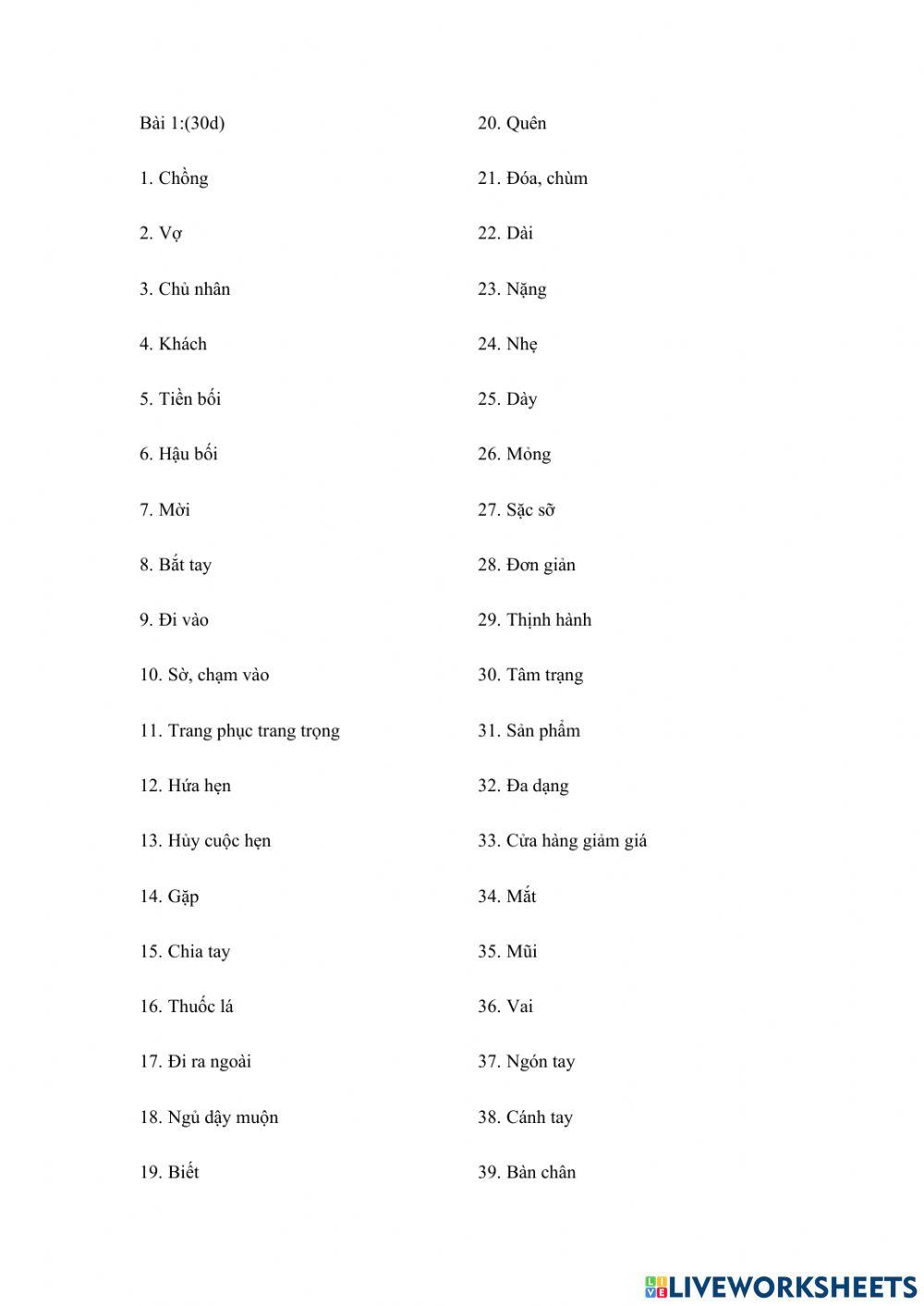 kiểm tra bài 5 cuốn 2 online exercise for Live Worksheets kiểm tra bài 5 cuốn 2 online exercise for Live Worksheets