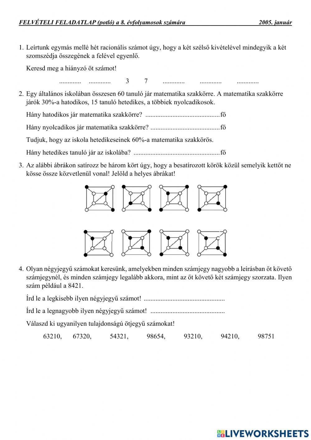 Felvételi feladatsor 2005.2