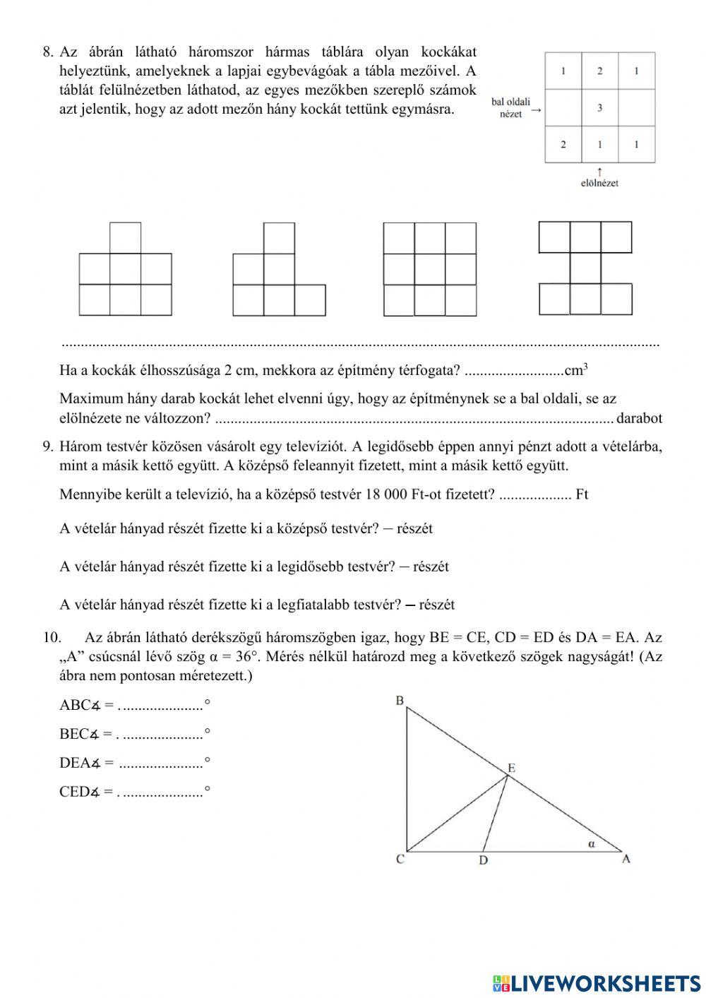Felvételi feladatsor 2005.2