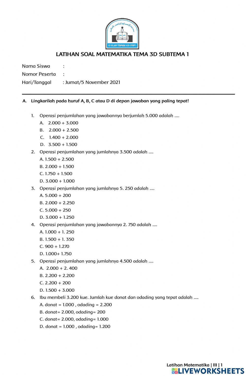 Tematik Matematika 3D Subtema 1