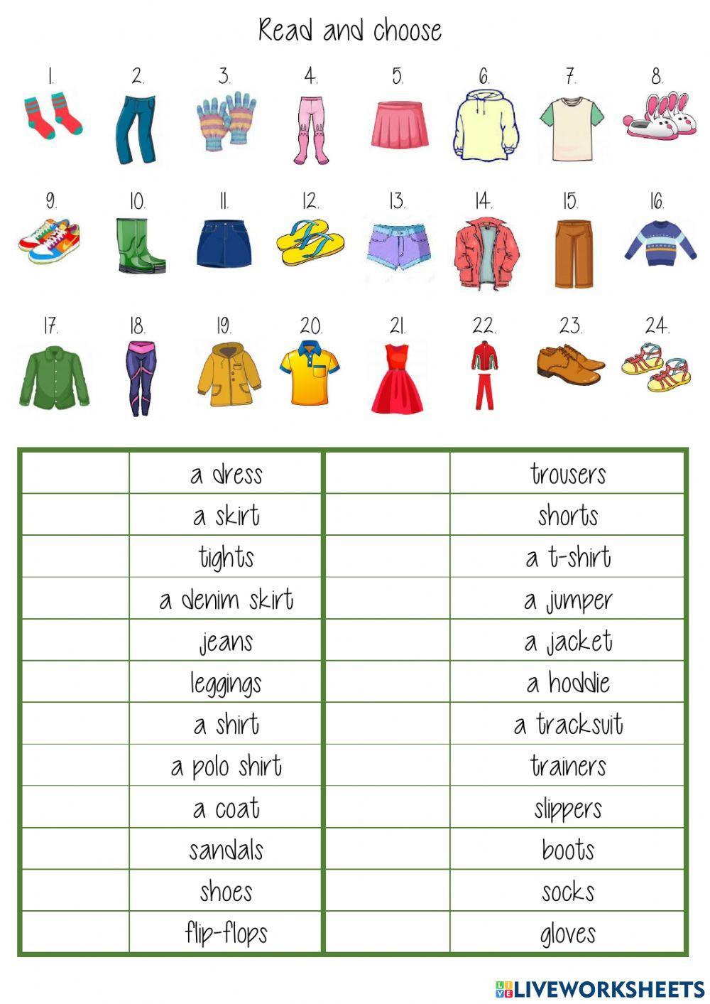 Unit 2 clothes read and match