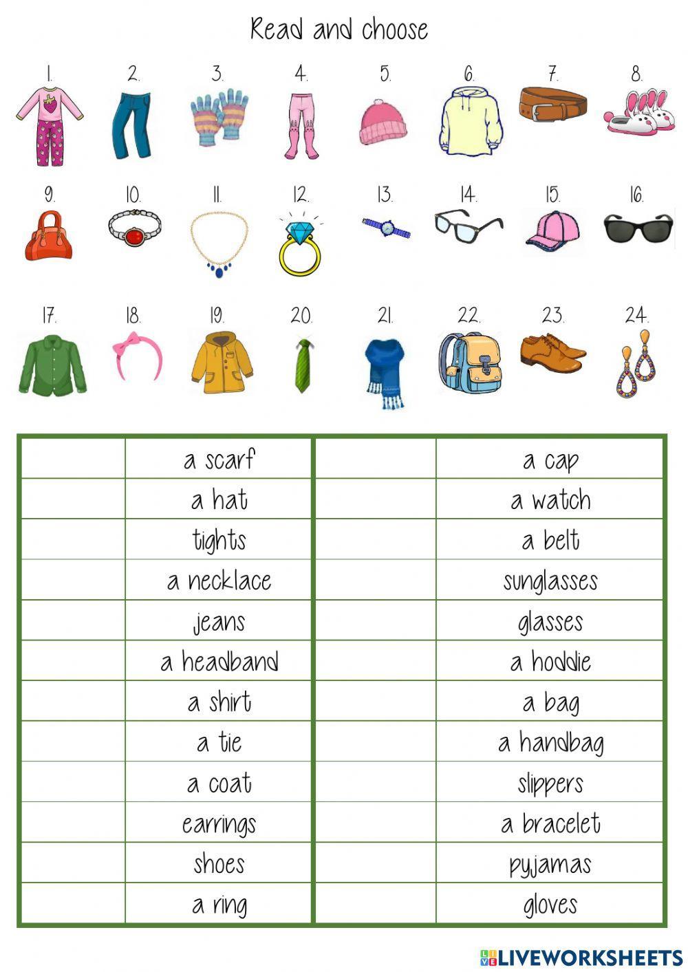 Unit 2 clothes read and match 2
