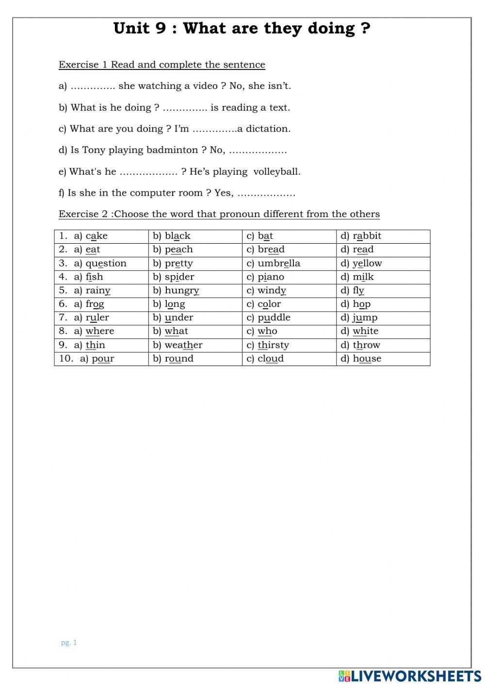 Unit 9: What are they doing?