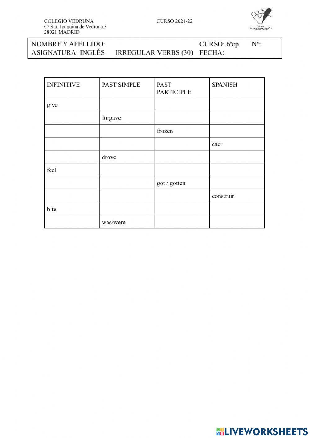 Irregular verbs (30)