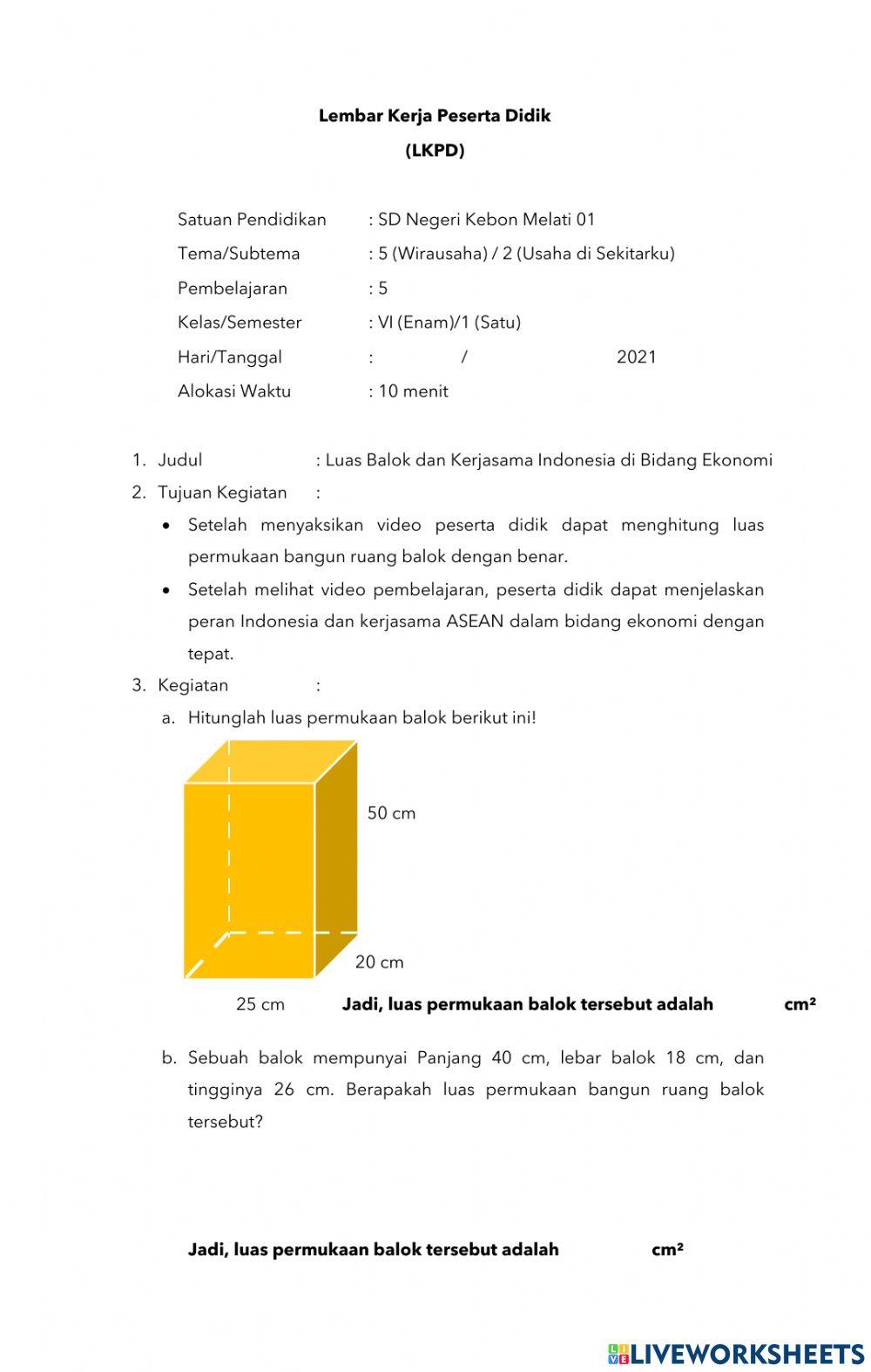 Luas Permukaan Balok dan Peran Indonesia di Bidang Ekonomi
