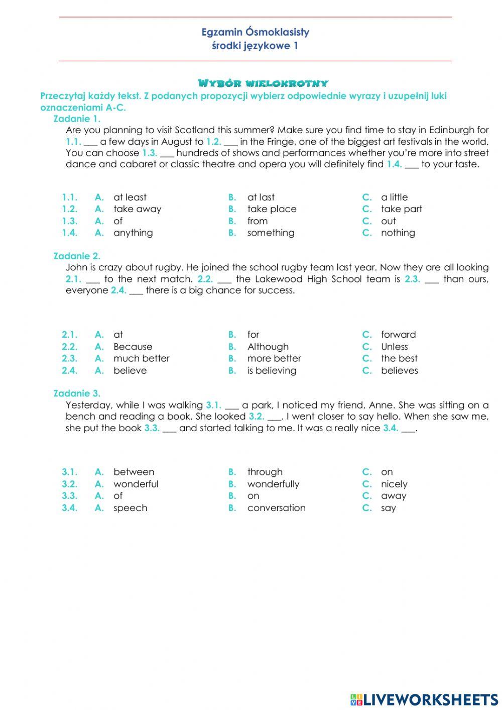 E8 Środki językowe - wybór wielokrotny 1