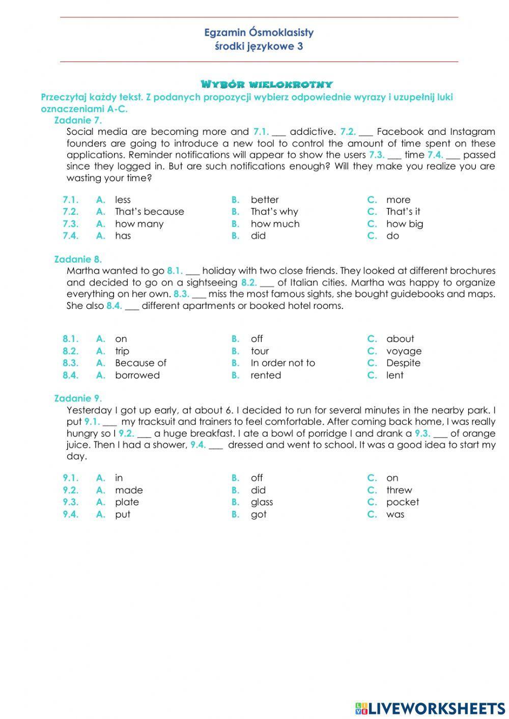 E8 Środki językowe - wybór wielokrotny 3