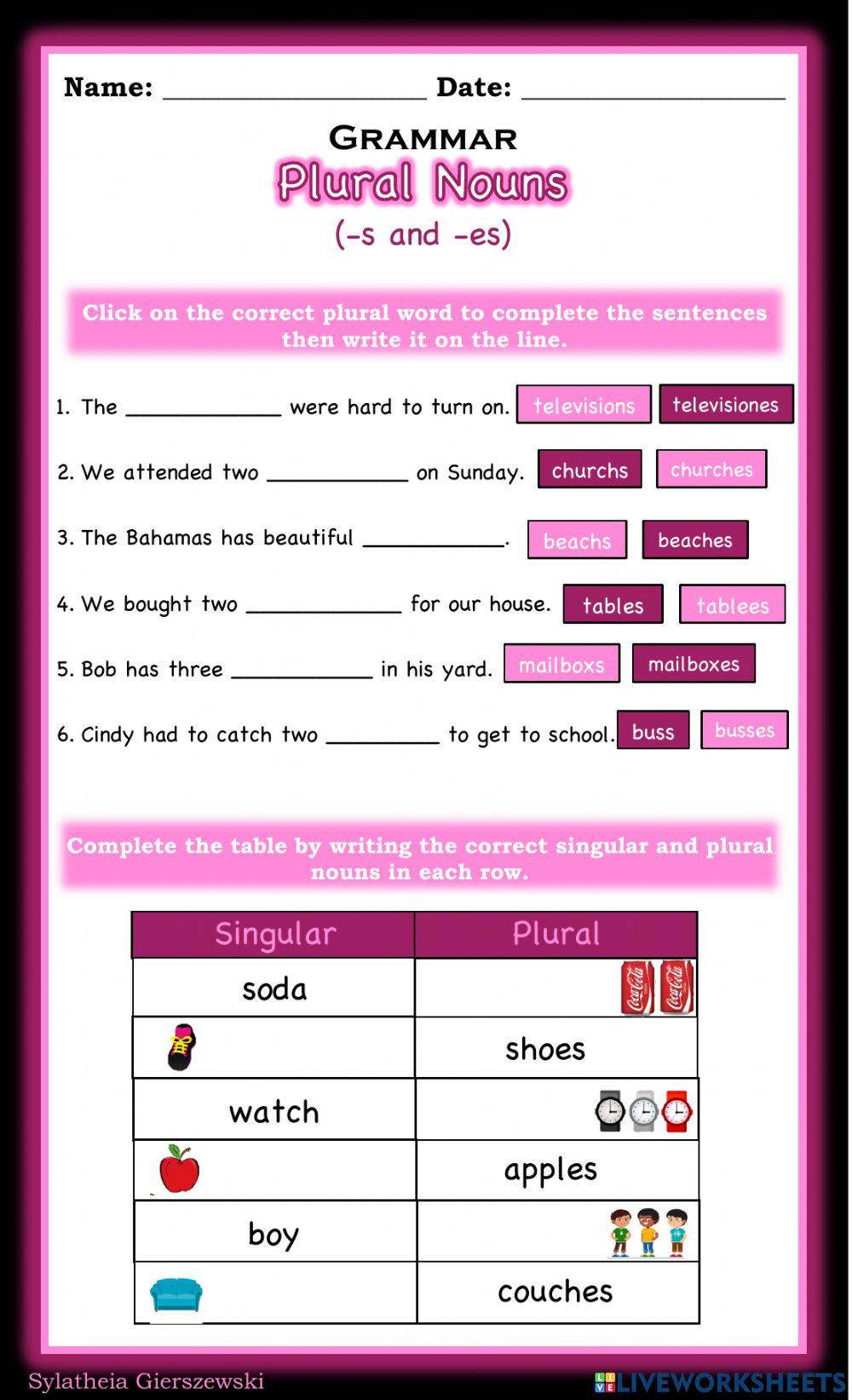 Plural Nouns (s and es)