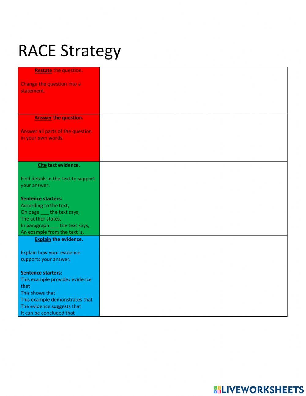 RACE graphic organizer online exercise for | Live Worksheets