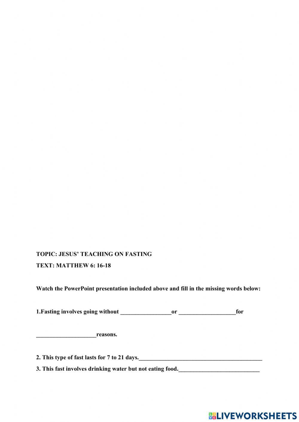jesus-teaching-on-fasting-online-exercise-for-live-worksheets