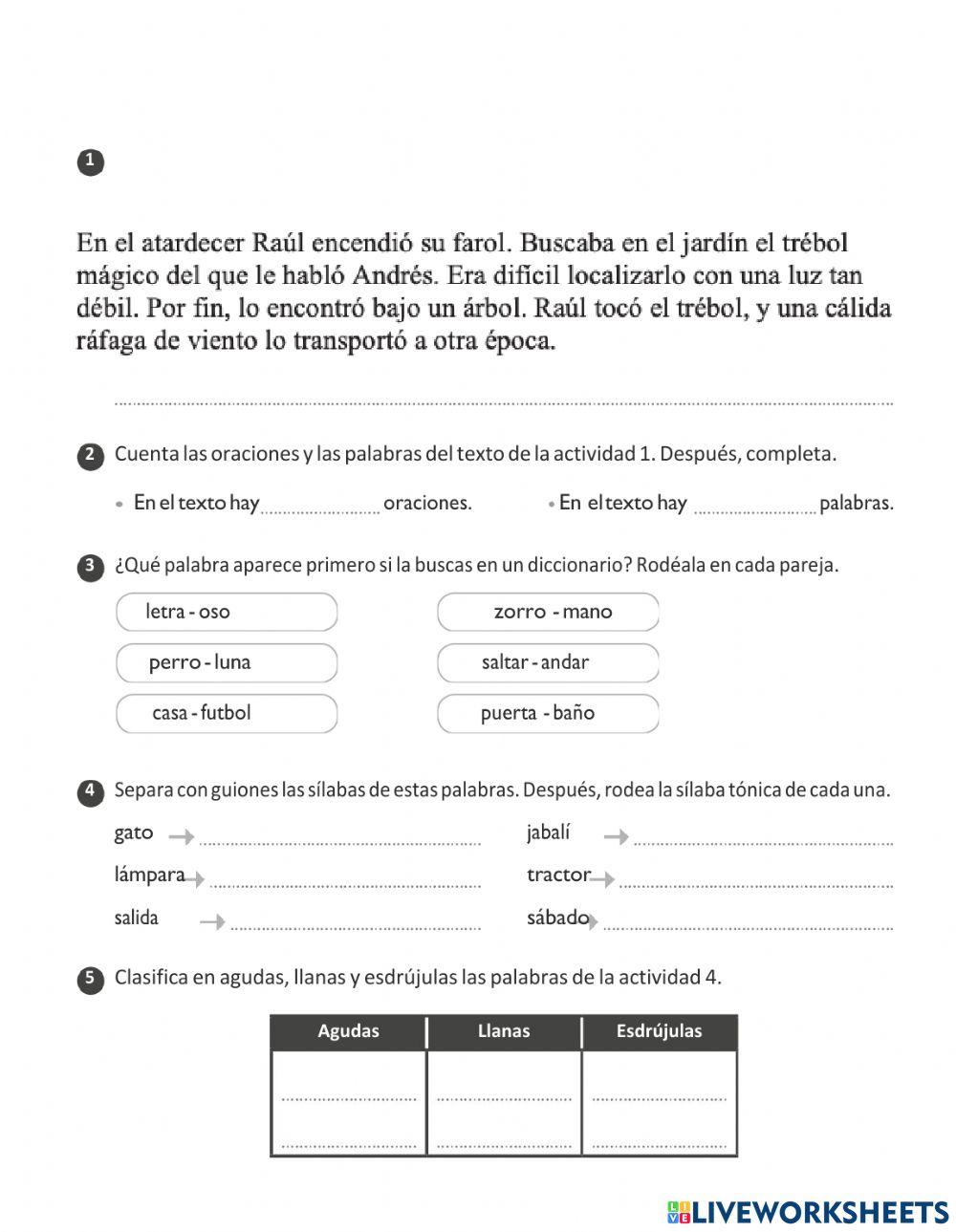 Repaso tema 2 lengua 3º