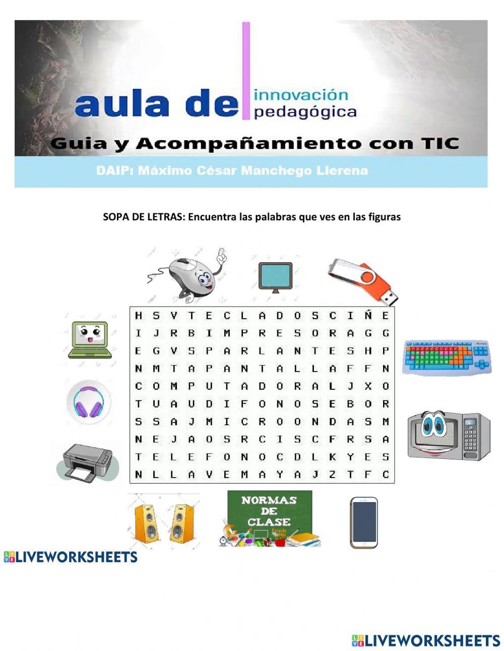 Sopa de letras de elementos de un pc