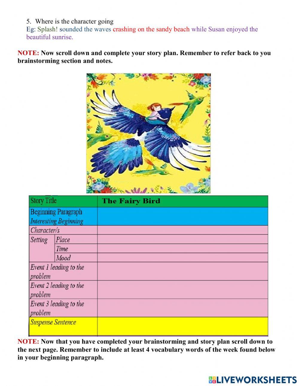 Brainstorming, Story planning and Beginning Paragraph Writing