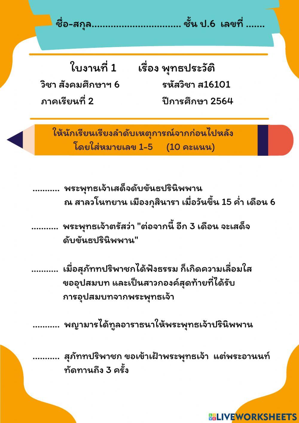 ใบงานที่ 1 พุทธประวัติ