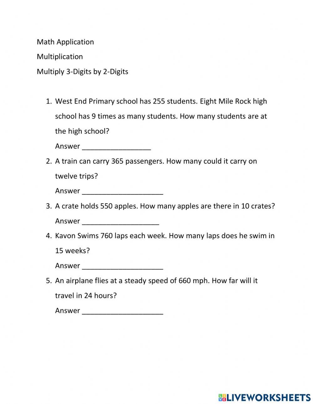 Multiplying 2 digits by 3 digits - Application