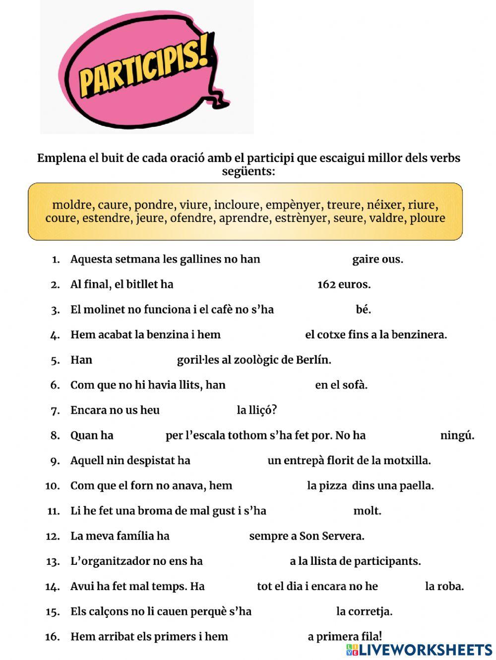 Participis irregulars-oracions amb buits