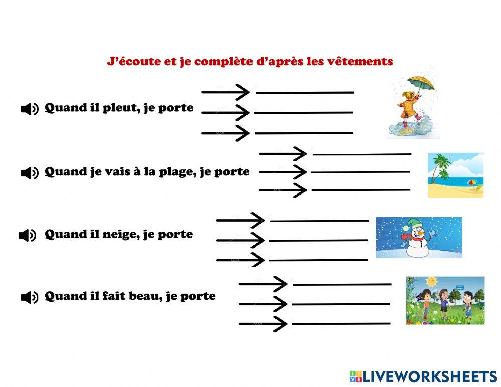 Les vêtements pour l'activité fiche 4