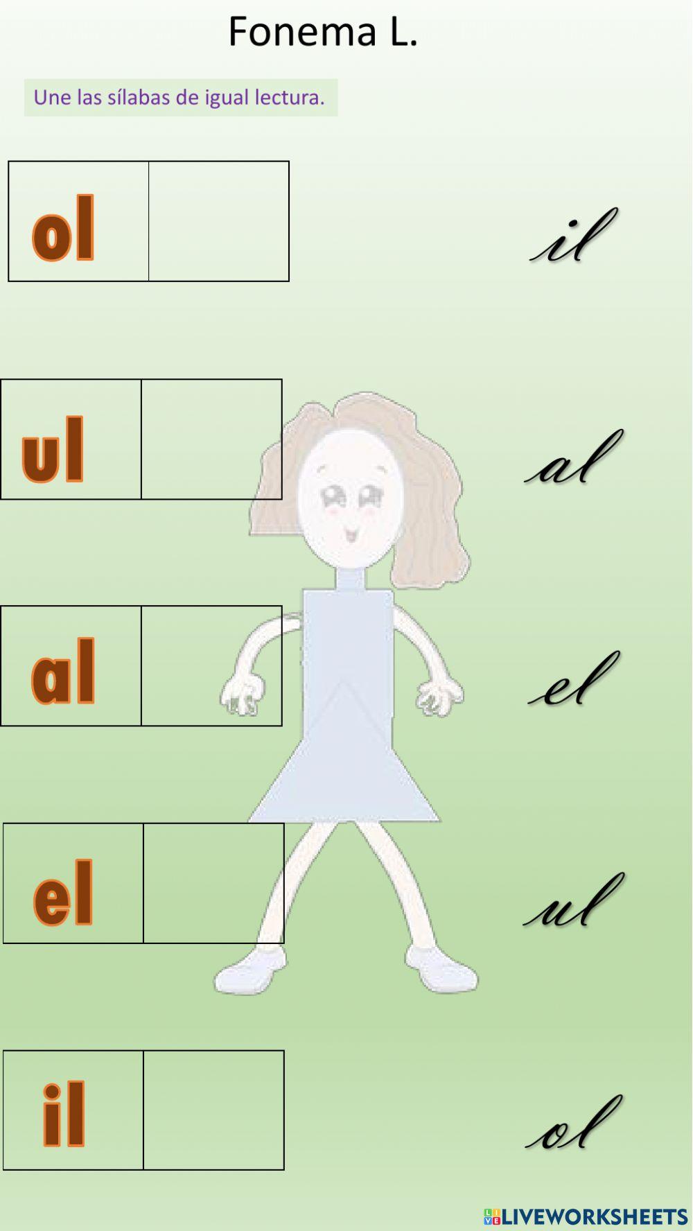 Une con líneas las sílabas de igual lectura.