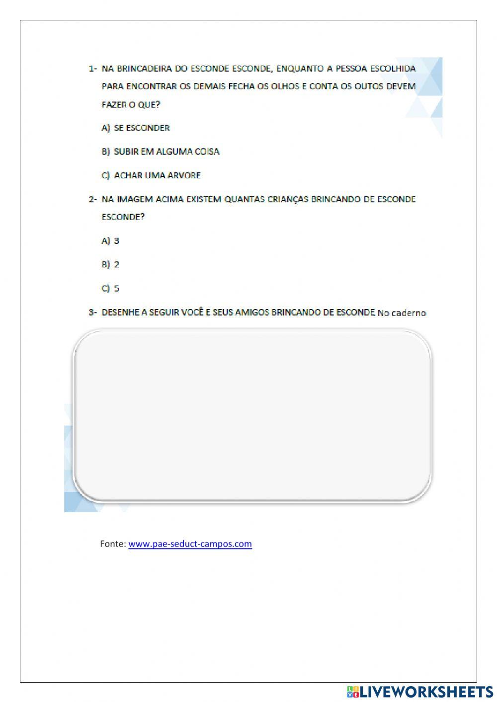 Brincadeira de pique esconde