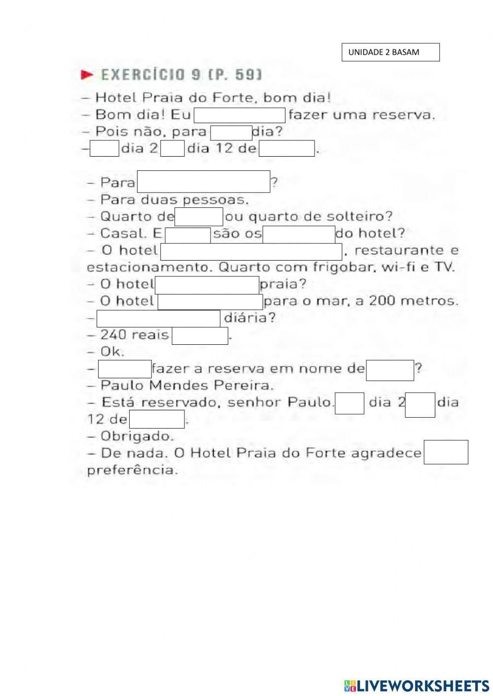 Reserva de hotel - Artigos, Preposição, Contração, interrogativos
