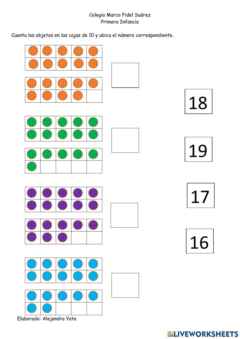 Números de 16 al 19