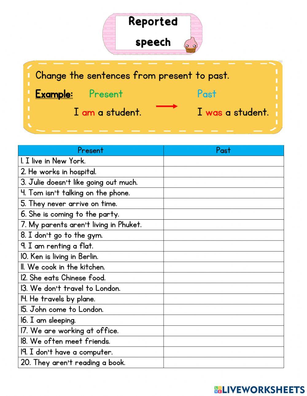 Reported speech online exercise for P.5 | Live Worksheets