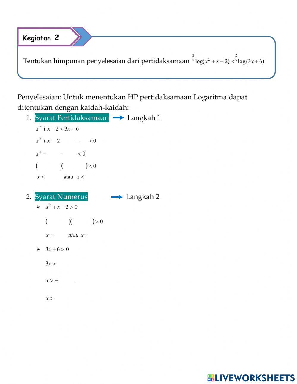 LKPD Pertidaksamaan Logaritma