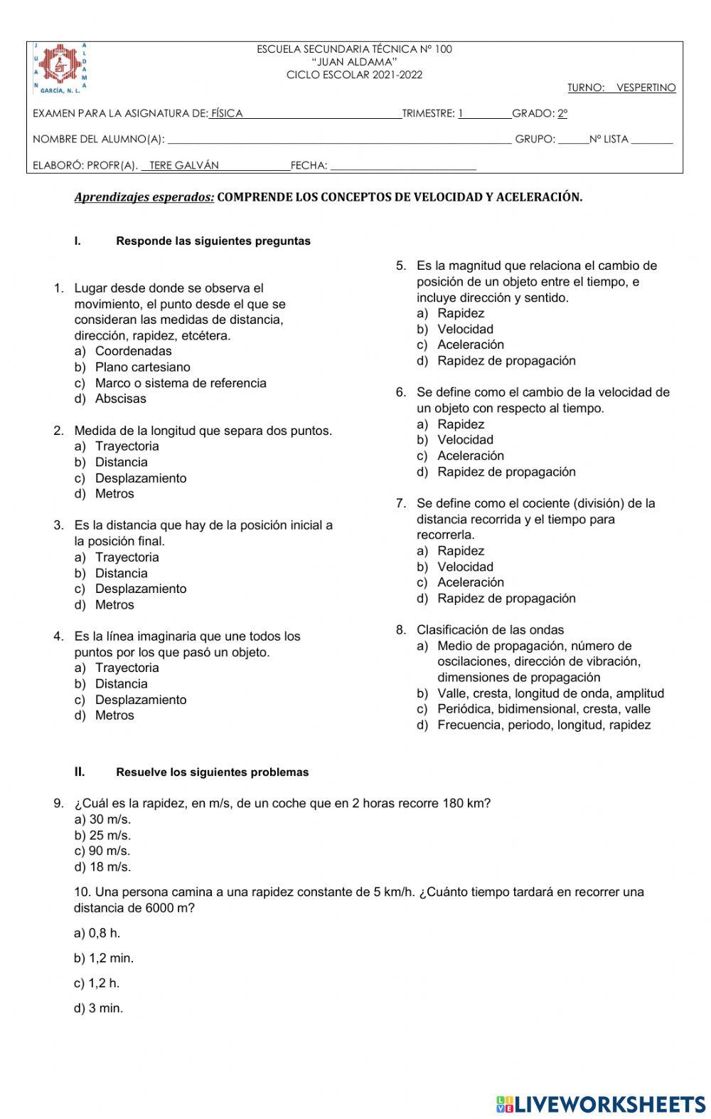 Examen Trimestral Física