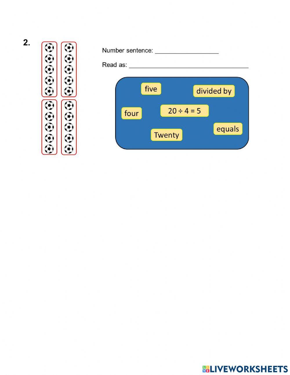 Division (writing and reading nunmber sentence)