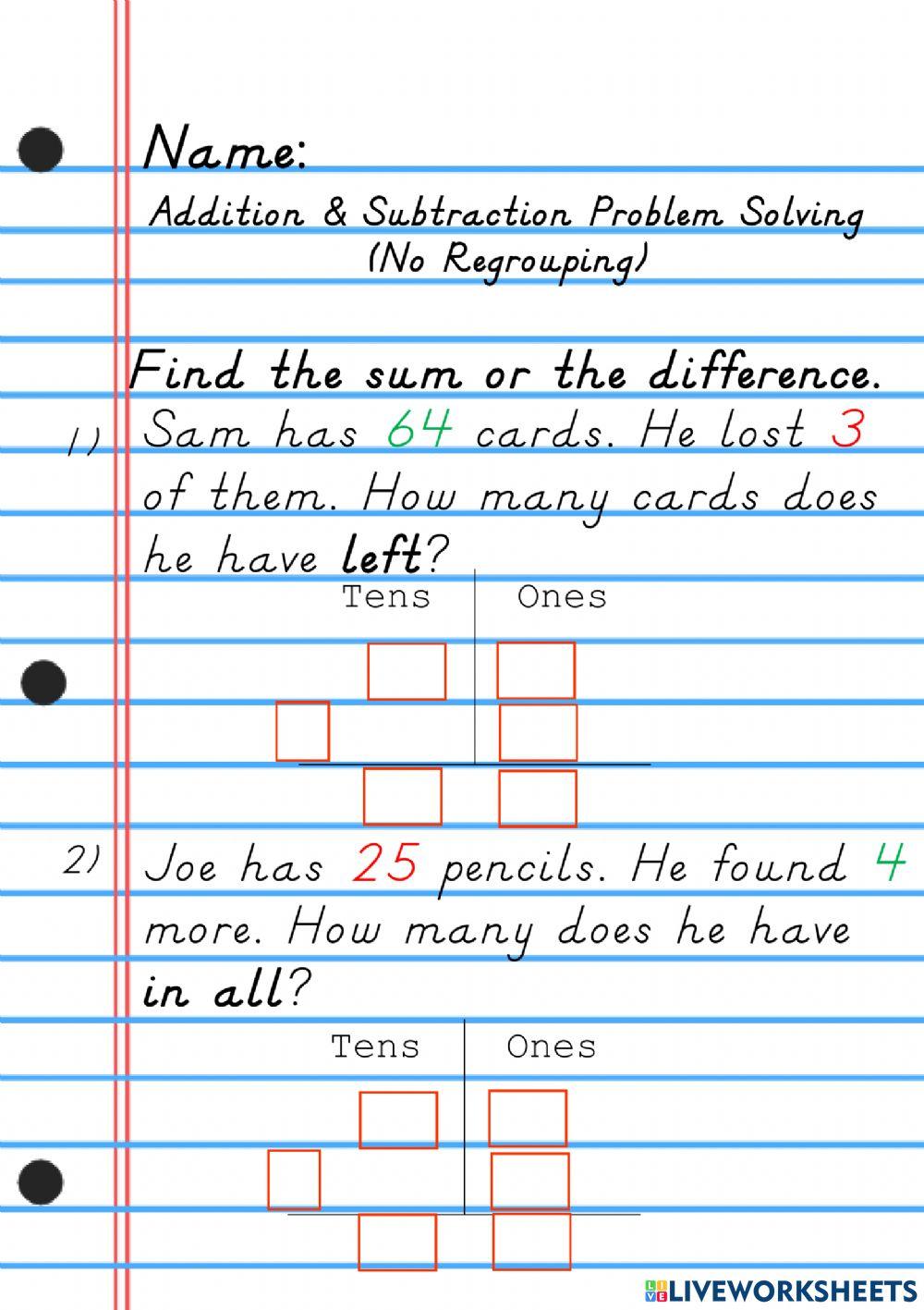 Addition and Subtraction Problem Solving