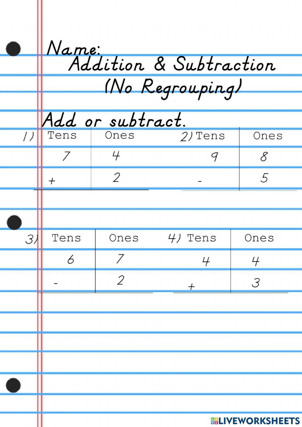 Addition and subtraction without regrouping
