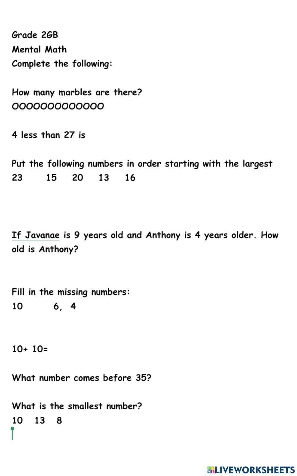 1606756 | Mental Math | ValBlount | LiveWorksheets