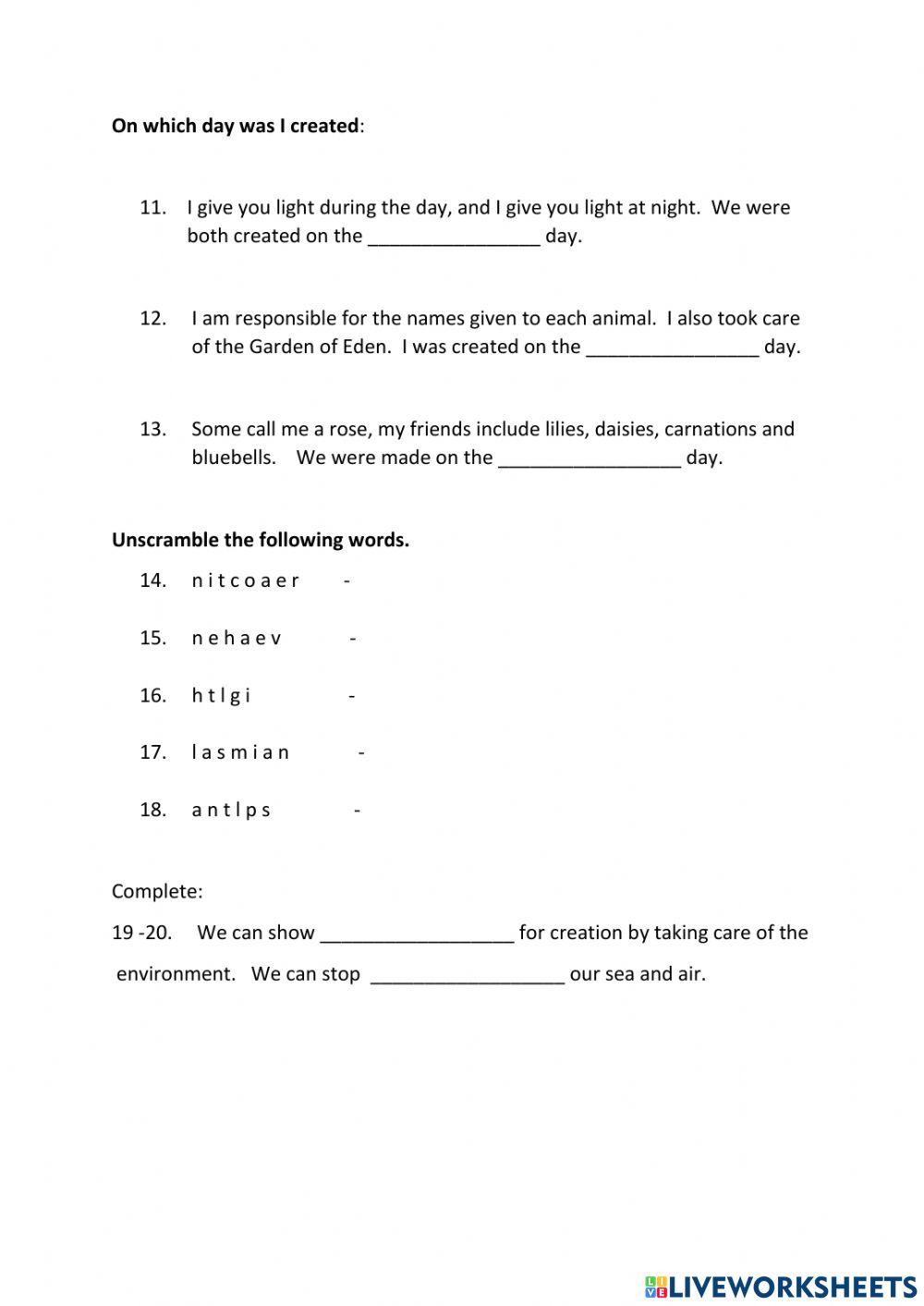 God's Wonderful Gifts Of Creation