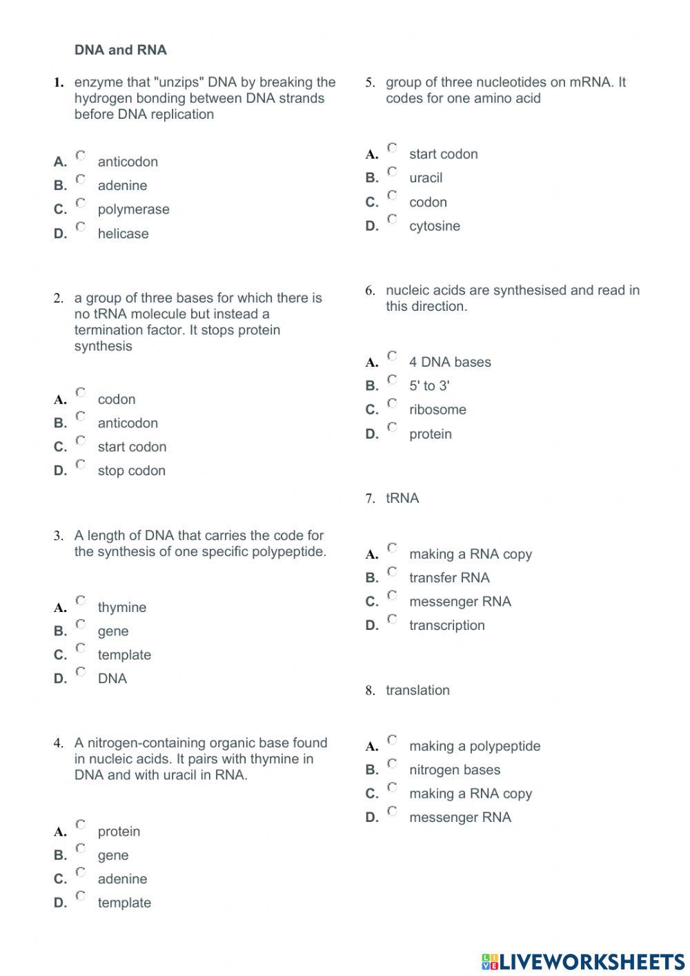 DNA and RNA MCQ