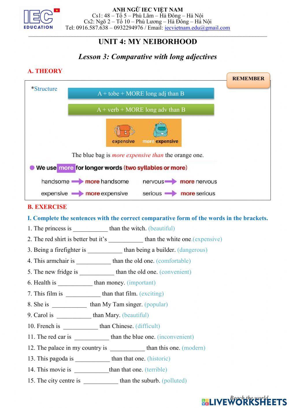 Unit 4 : MY NEIBORHOOD