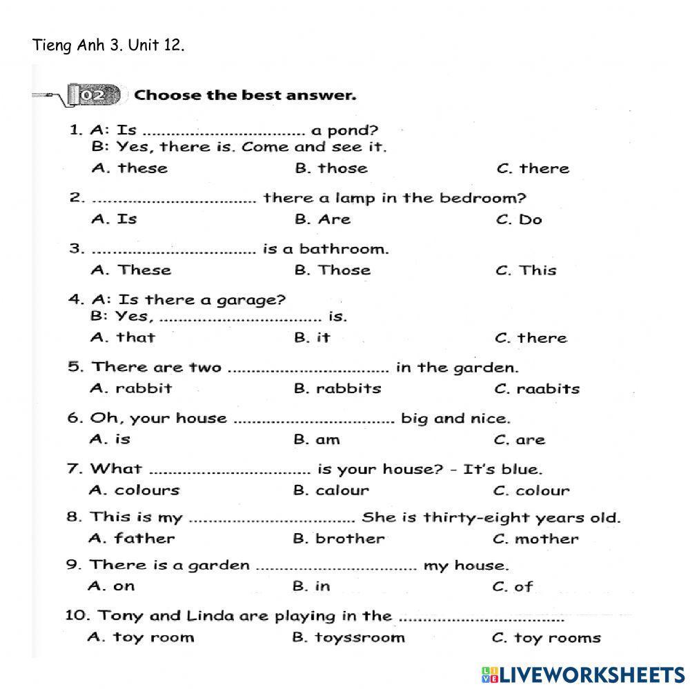 Tieng Anh 3 Unit 12 review
