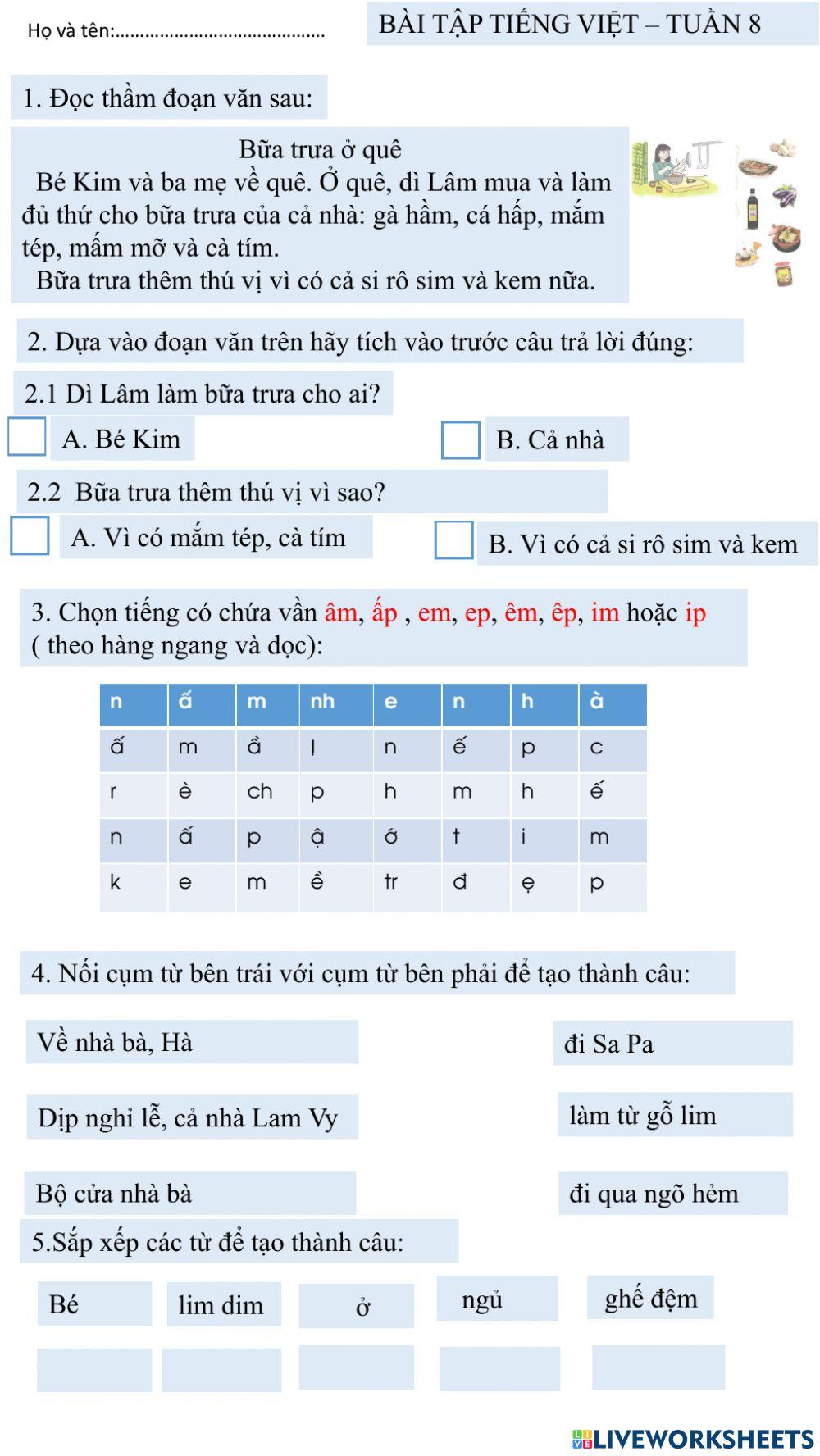 Bài tiếng việt tuần 8