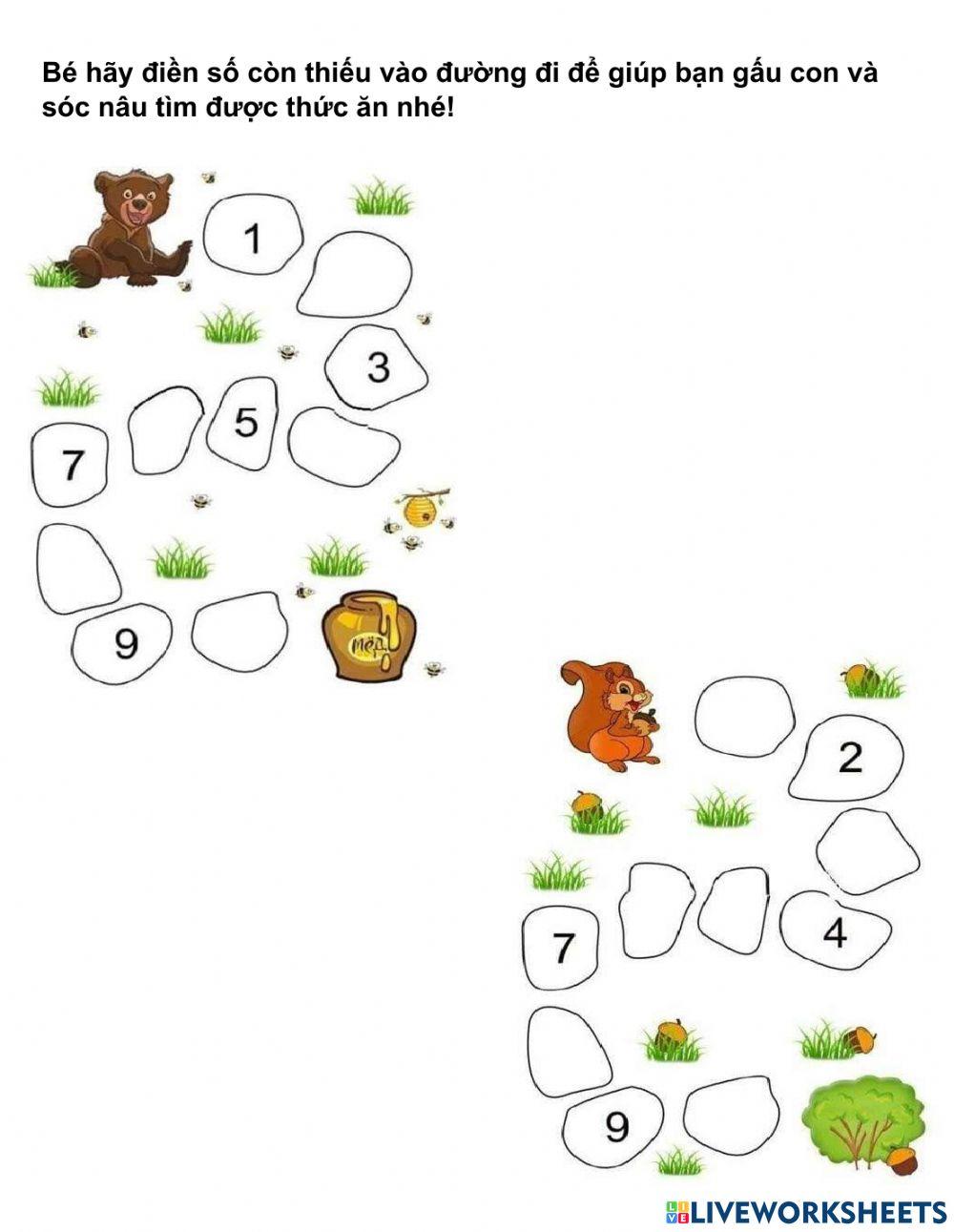 Điền số còn thiếu theo thứ tự 1 - 10