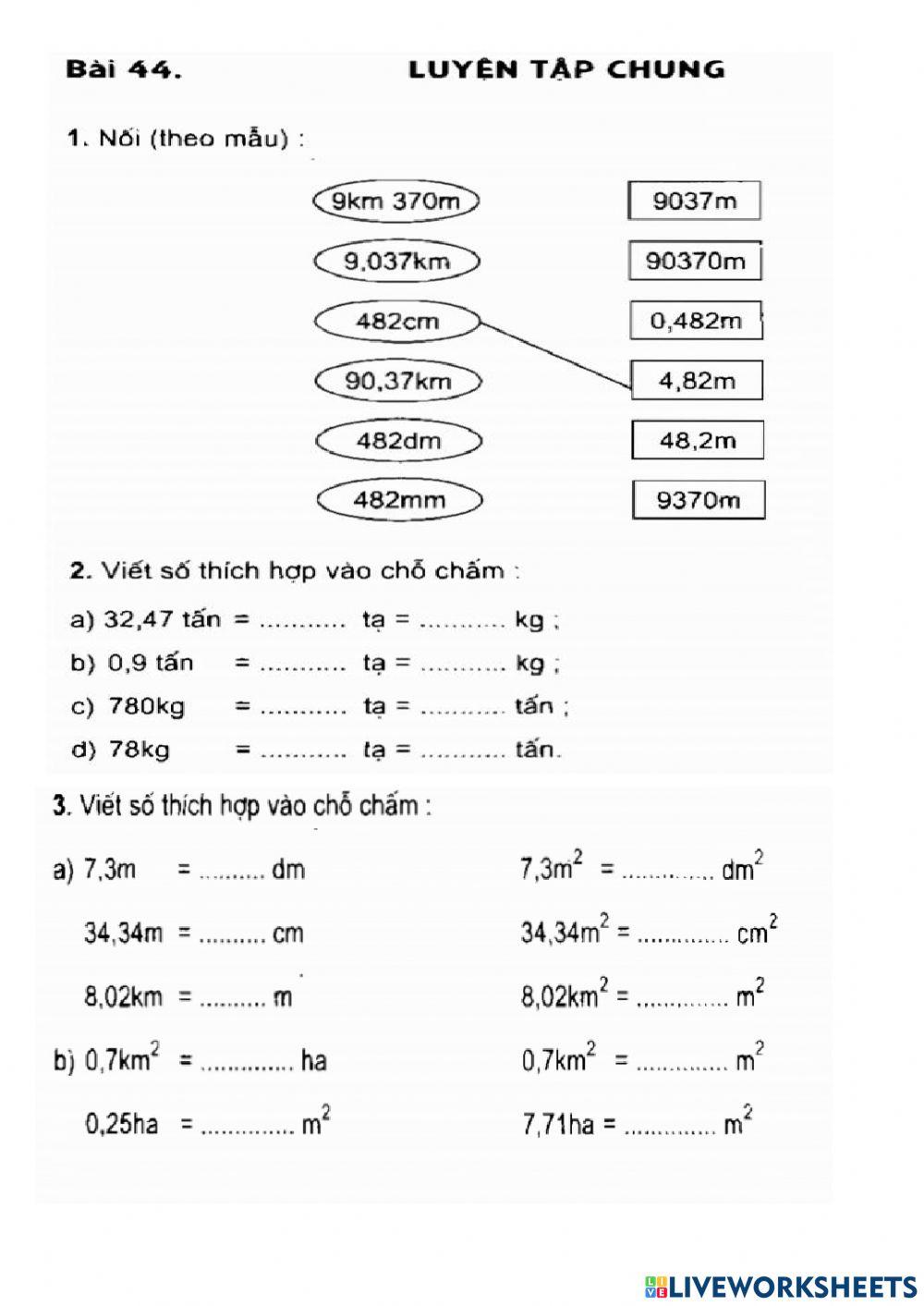 Toán Luyện tập chung  tiết 44