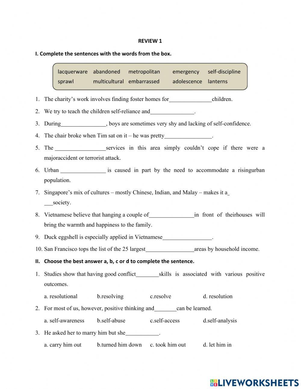 English 9 Review unit 1, 2, 3