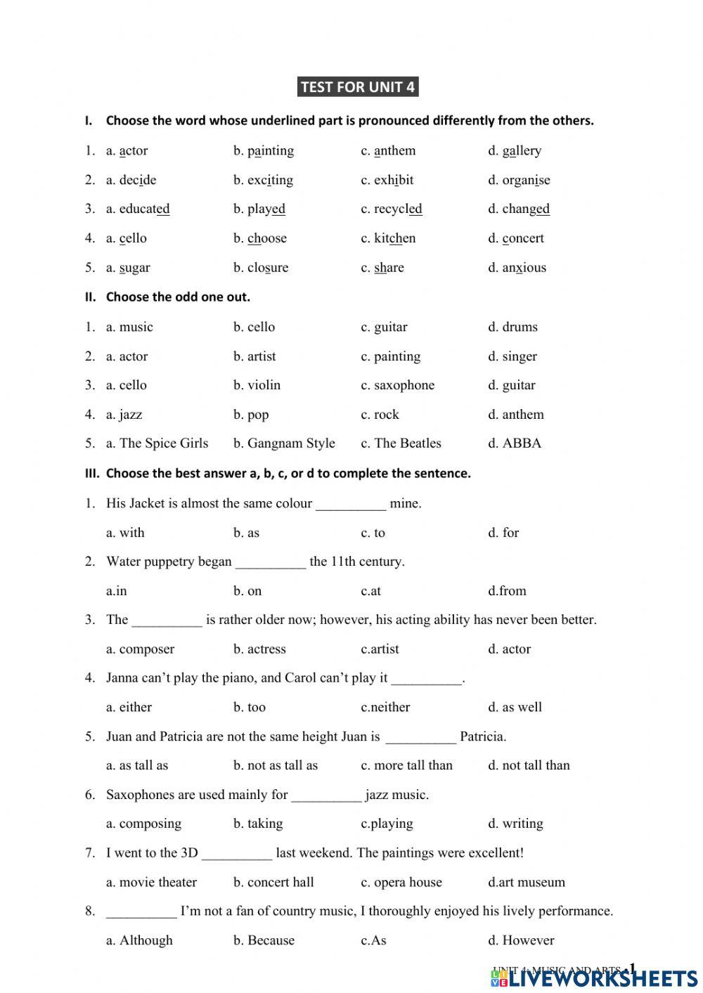 E7 Unit 4 Music and Art