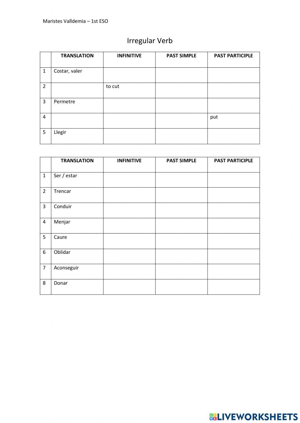 Irregular verbs - 1st ESO - 2