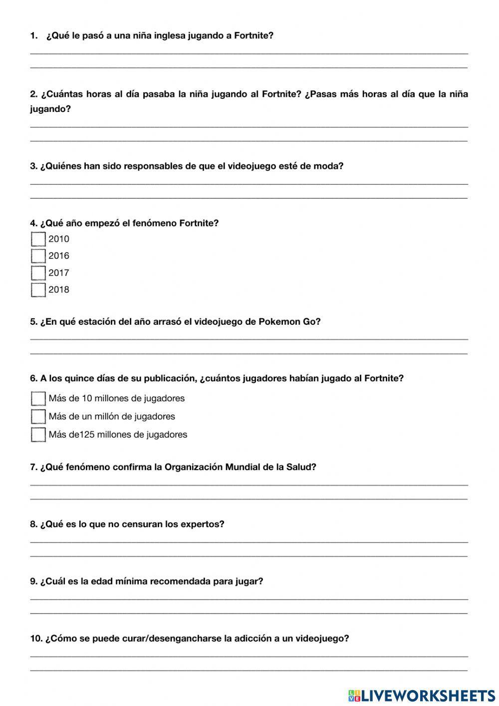 Comprensión lectora fornite