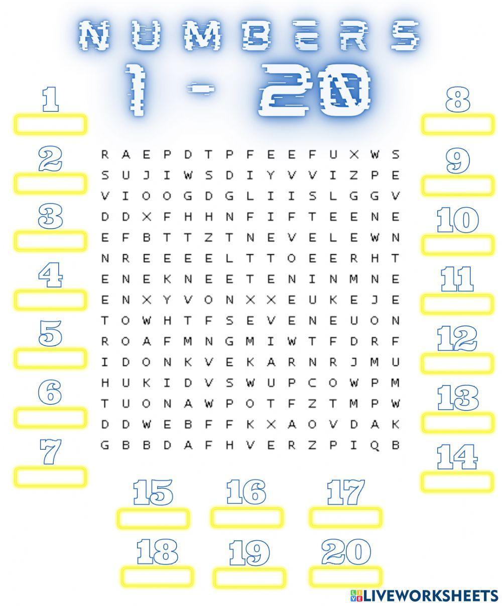 Numbers 1-20 Wordsearch