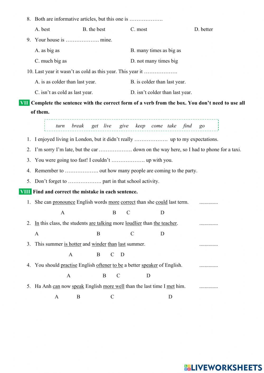 English 9 big3 review 2 vocabulary and grammar